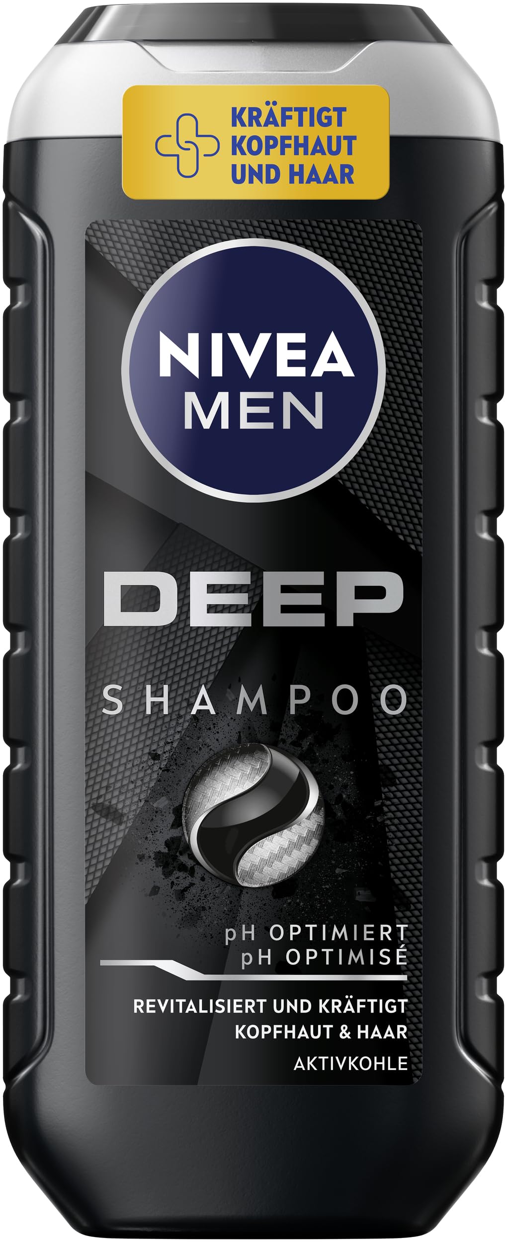 NIVEA MEN Deep Shampoo (250ml), gegen fettiges Haar und Kopfhaut mit Aktivkohle, revitalisierendes Männershampoo für ein langanhaltendes Frischegefühl, tiefenreinigend