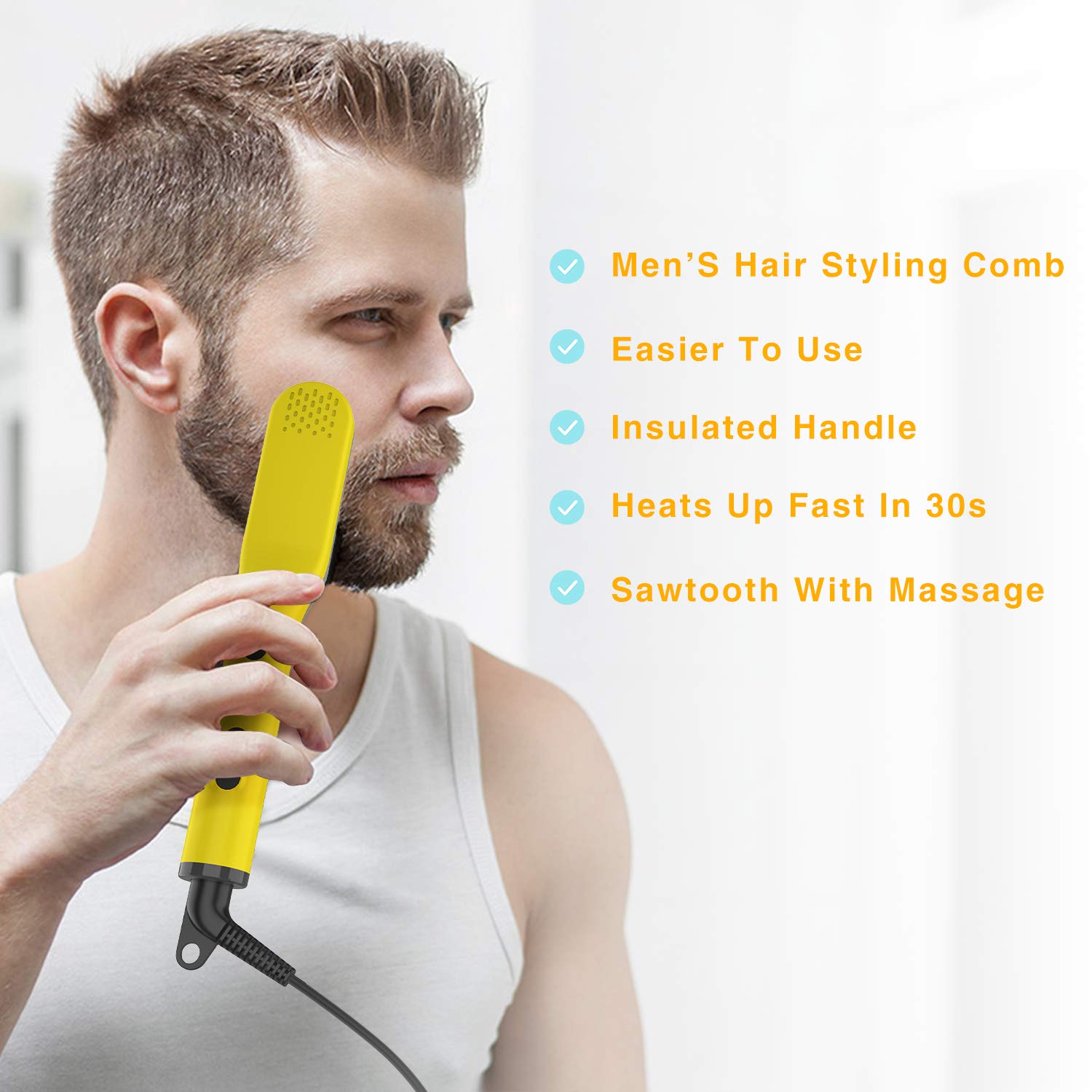 Lisseur Barbe Homme,2 en 1 Lisseur de Barbe et Cheveux Brosse Lissante Cheveux Multifonctionnel Rapide Peigne Barbe Chauffant Lisseur Cheveux