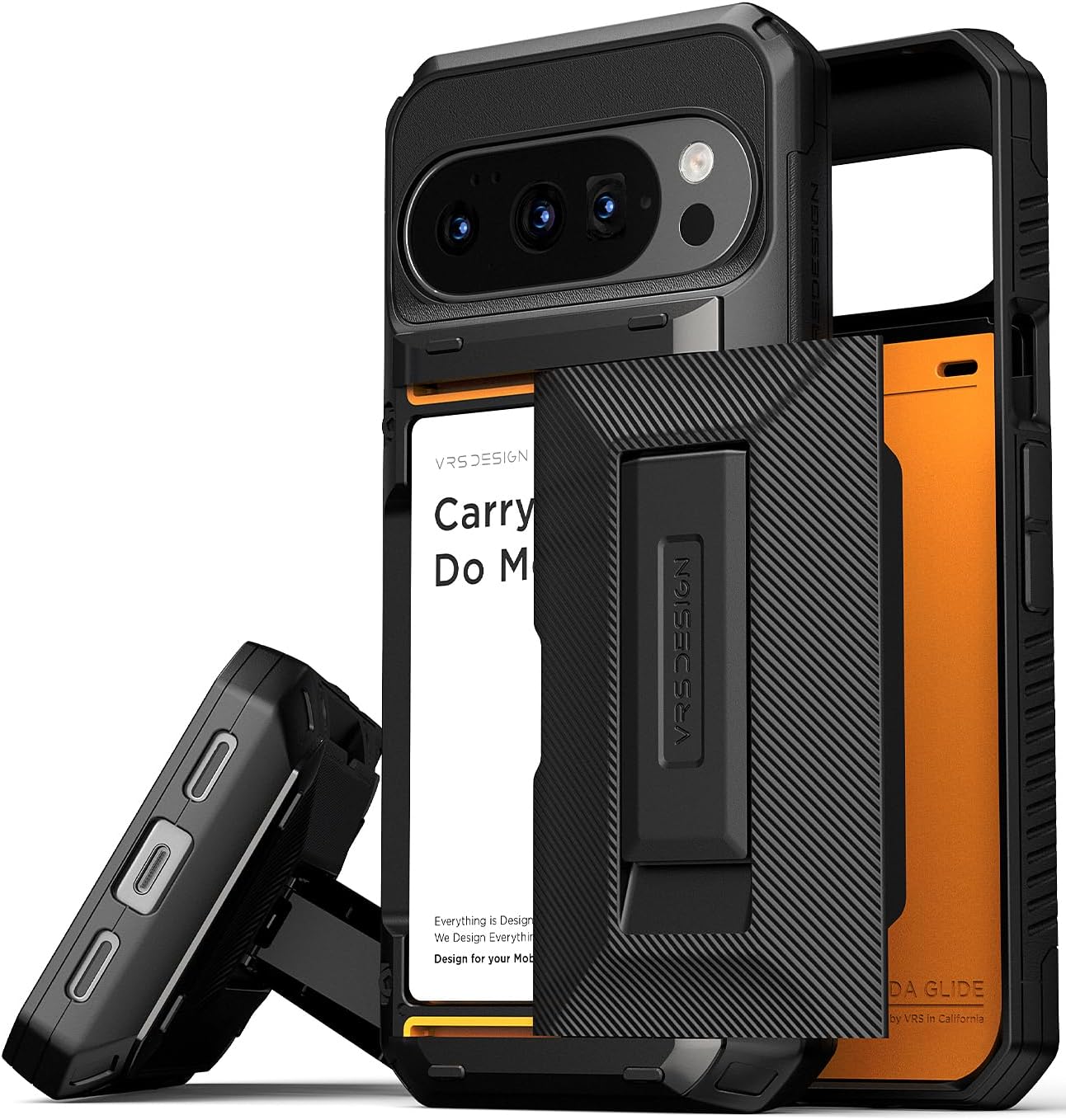 VRS DESIGN Damda Glide Hybrid for Pixel 10 / Pixel 10 Pro (2025) – Rugged Wallet Case with Semi Auto Card Holder [3 Cards] Kickstand Protective Phone Cover Matte Black
