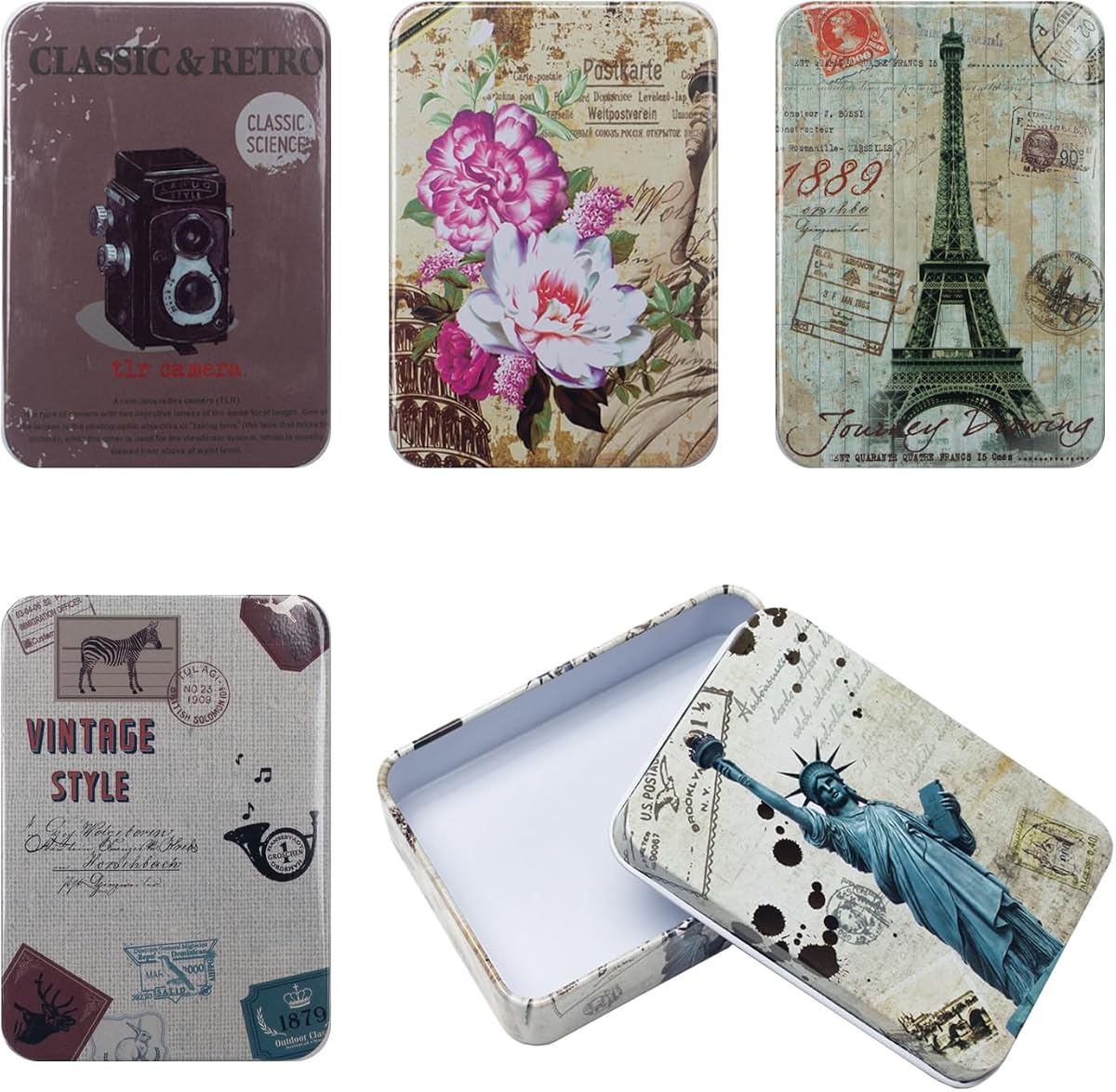 Caja de lata pequeña de 5 uds, minilatas decorativas de Metal Vintage con tapas | para Dibujar Alfileres, Pastillas, Caramelos, Aretes y Joyería Artesanal