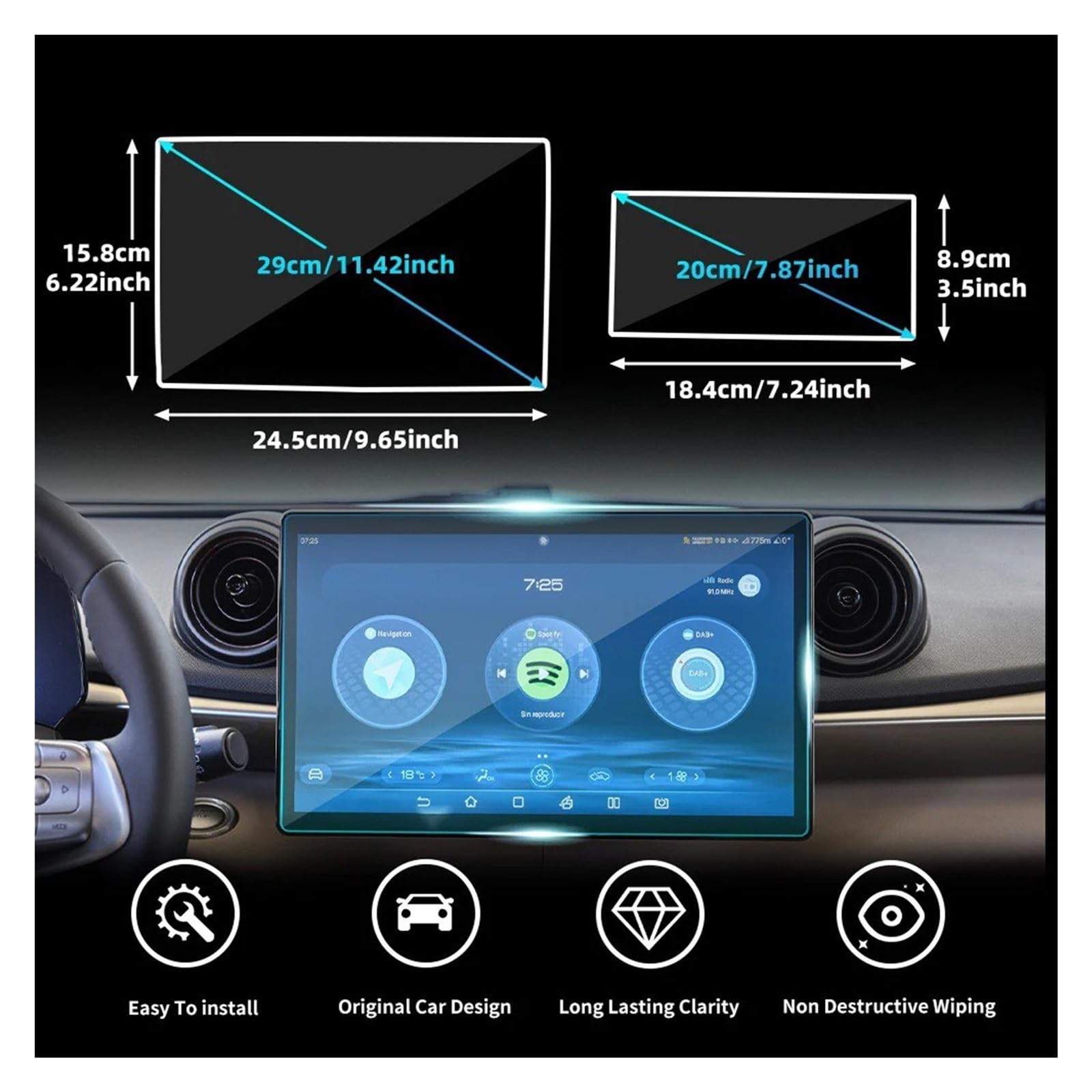 Pellicola Protettiva in Vetro temperato per Auto BYD Dolphin 2024 2025, per Console Centrale, navigatore GPS e Schermo.