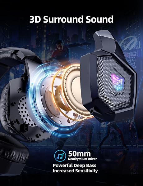 Nanddi Gaming Headset with Microphone, Gaming Headphones for PS4 PS5 Xbox One PC, PlayStation Headset with Noise Reduction Mic, LED Light 7.1 Surround Sound Over-Ear and Wired 3.5mm Jack in use