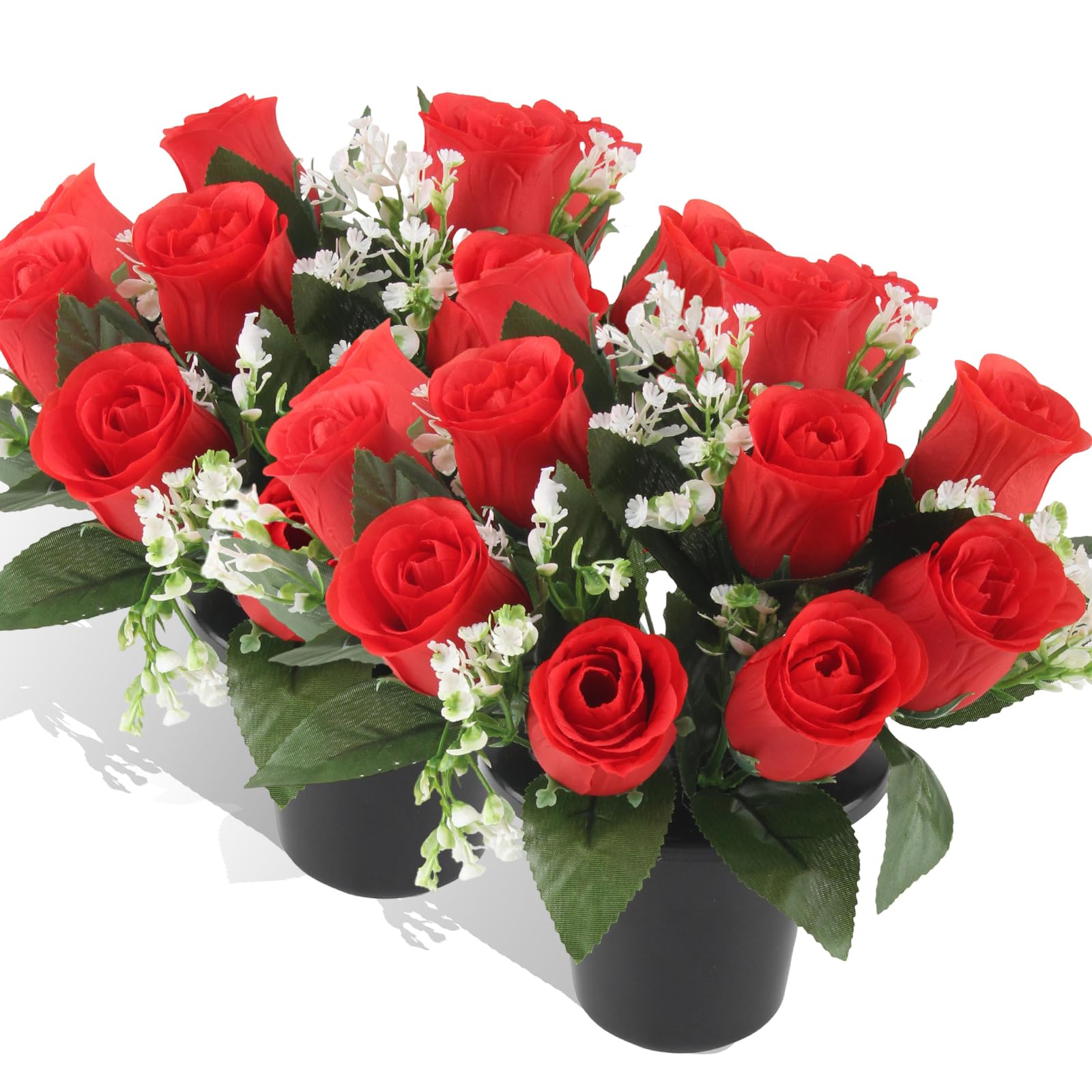 LEIMEND 2 Pcs Grave Flowers Artificial Flowers for Graves 12 Head Red Artificial Flowers Grave Ornaments Perfect for Cemetery Decor Christmas Tributes Memorial Elegance