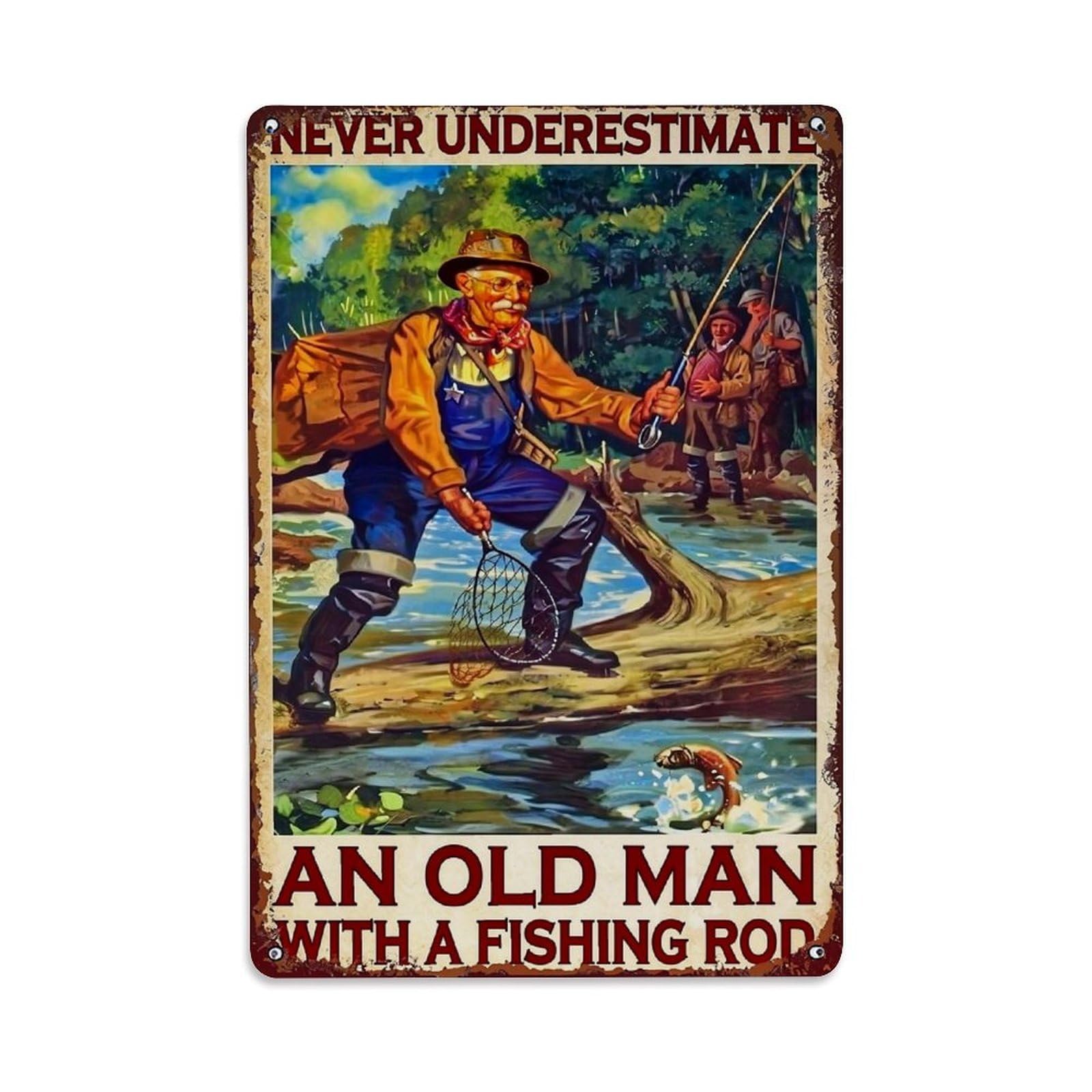 Jdfenggu Vintage Never Underestimate An Old Man With A Fi_1sd5j Retro Metal Tin Sign, Metal Poster For Bar, Home, Man Cave, Kitchen, Laundry Room Art Decor 8X12 Inch