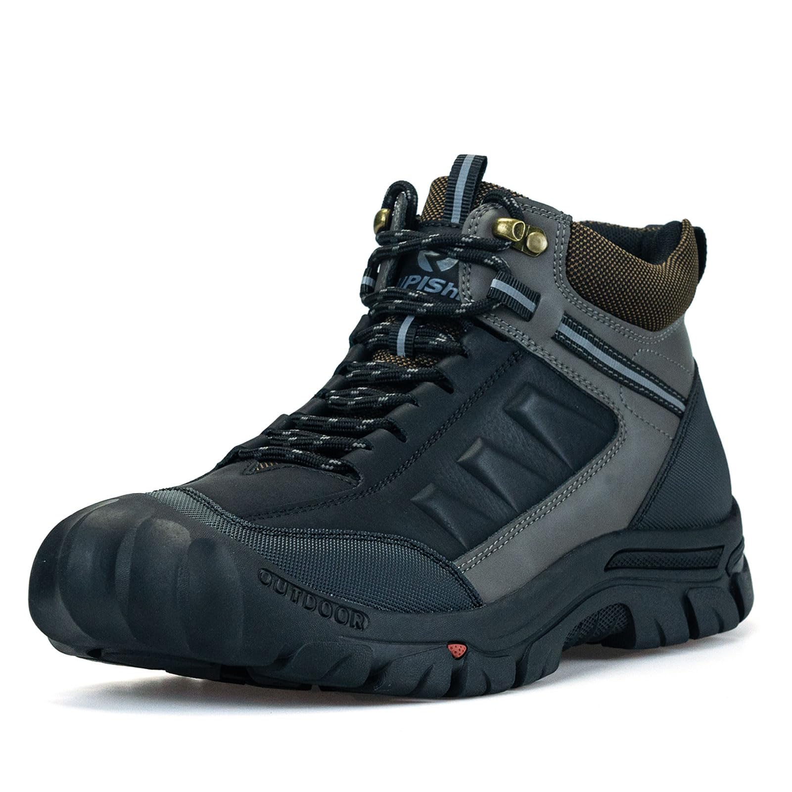 UPIShi Men's Hiking Waterproof Leather Boots Walking Lightweight Working Trekking Outdoor Casual Breathable Shoes Black 11