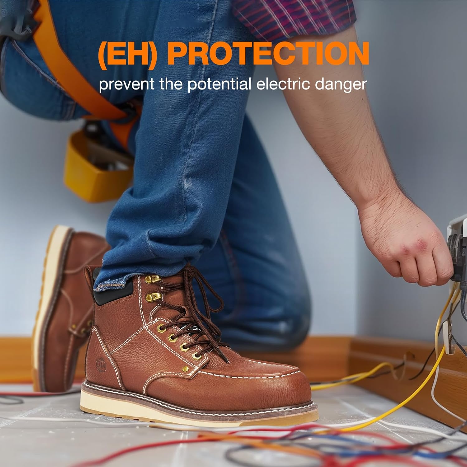 NINGO Steel/Soft Toe Work Boots for Men, 6 Inch Waterproof Mens Wedge Moc Toe Boots, Full-Grain Leather, Oil and Slip-Resistant Safety Boots, EH Protection,Work Boots for Construction, Industrial - Image 5