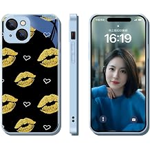 for iPhone Case, AZ4 Lips Kiss Digital Art Support Wireless Charging,Non-Yellowing,Anti-Scratch,Full Camera Lens Soft Plating Edge + Tempered Glass Hard Back Case Blue#3,for iPhone 15 Plus