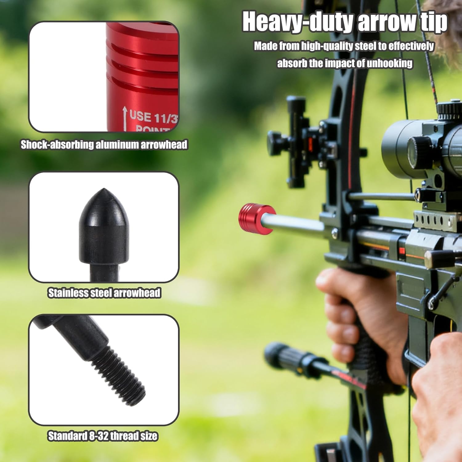 2pcs Crossbow Decocking Heads & 12pcs Decocking Points, Universal Arrow Release Tip for Most Compound Bow Release Recurve Hunting Competition Arrows and Bolts