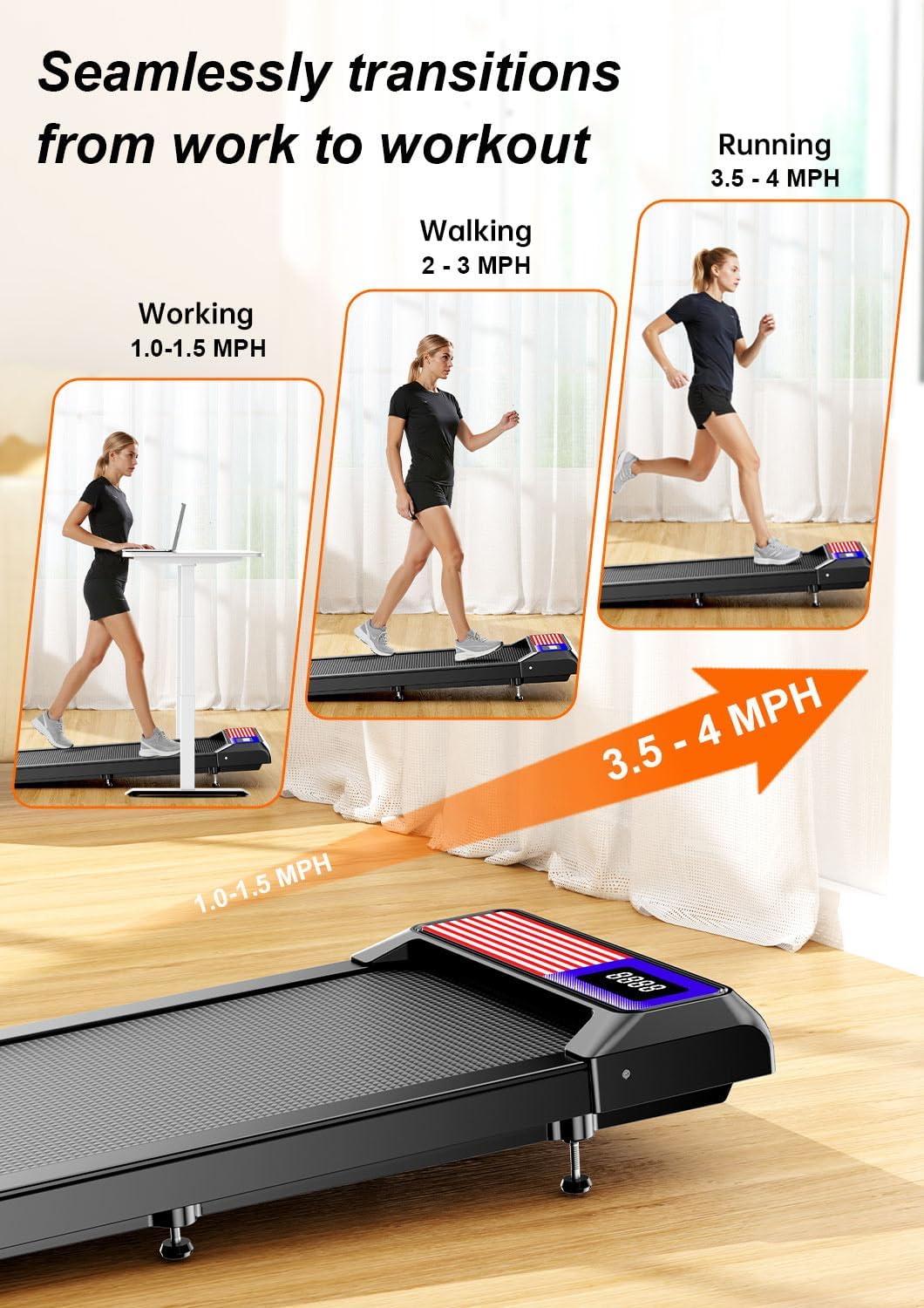 Walking Treadmill Pad Under-Desk with Incline - 2.5HP Home Running Pad LED Display Exercise Machine with Remote Control image 5
