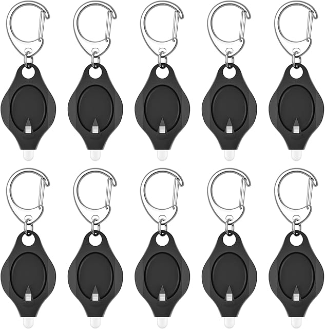 Uniclife Mini LED Keychain Flashlight 12 Lumen Portable Ultra Bright Battery Powered Black Torch with Spring Carabiner for Outdoor Camping Hiking and Emergency Lighting (Batteries Included), 10 Pack