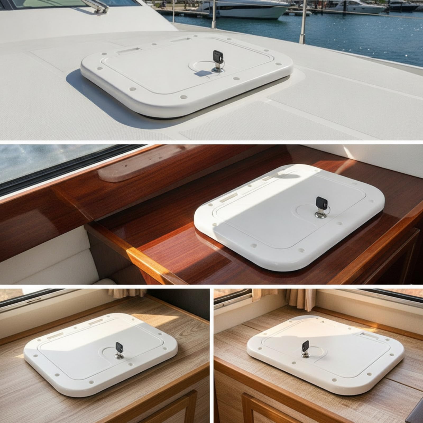 Sportello D'ispezione a Filo Boccaporto di Ispezione Resistente Passauomo con Cerniera per Yacht, Nero, Con Serratura