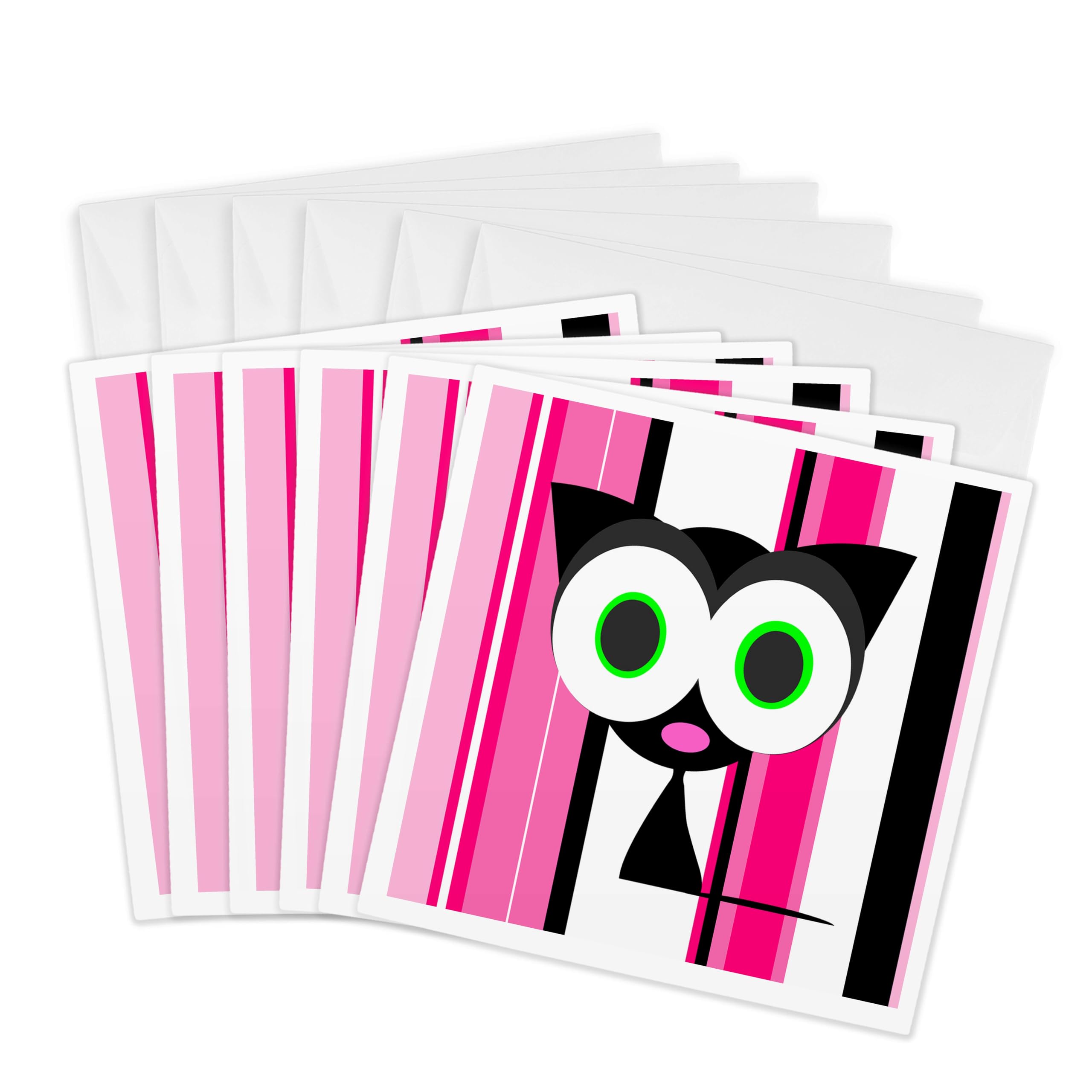 3dRose gc_6334_1 6 x 6-Inch "My Lucky Black Cat Pink Stripes Design" Greeting Card (Pack of 6)