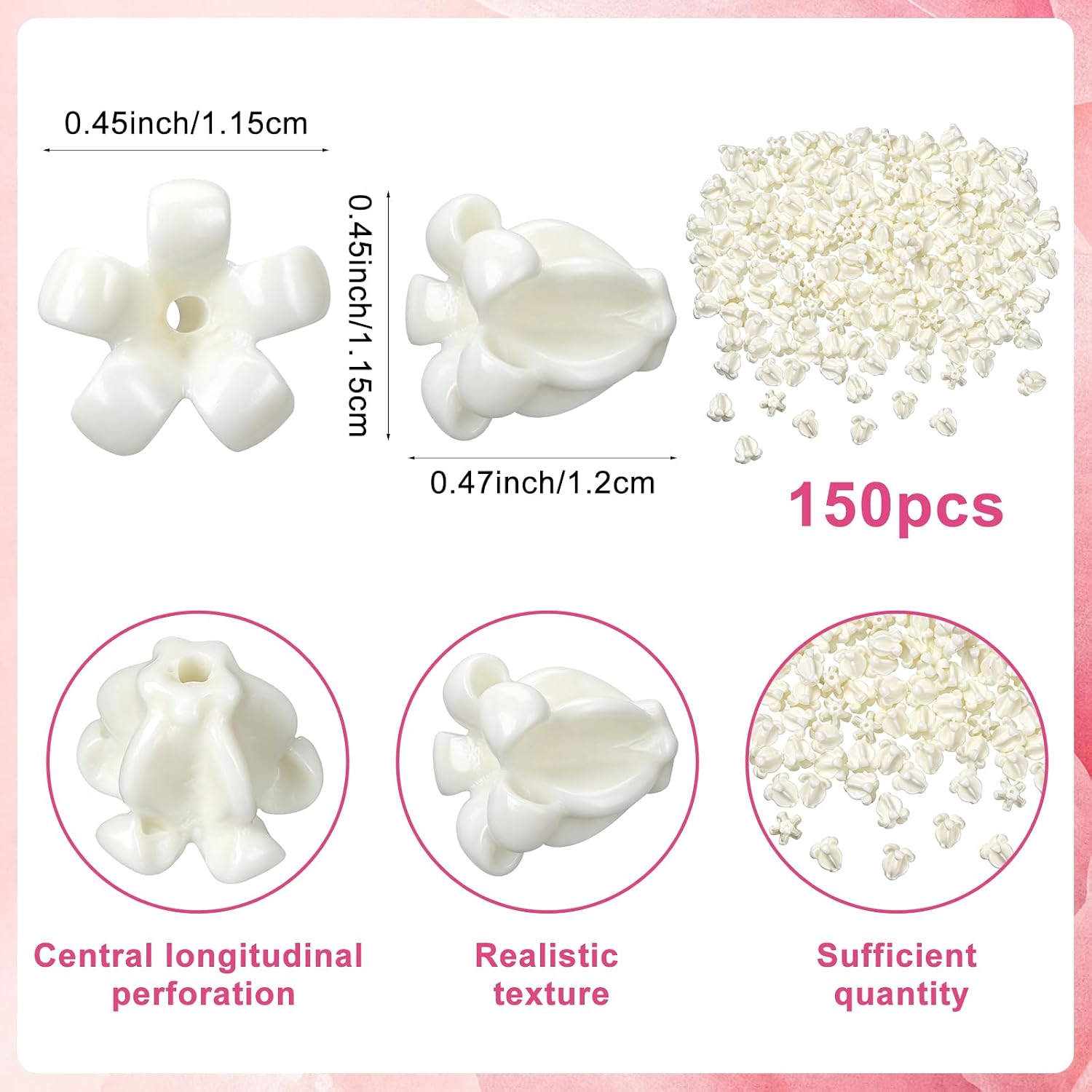 150Pcs Artificial Crown Flower Beads Puakenikeni Flower Clay Beads Handmade White Coral Flower Shell Bead for Jewelry Making DIY Bracelets Necklaces and Hawaiian Crown Garland Leis