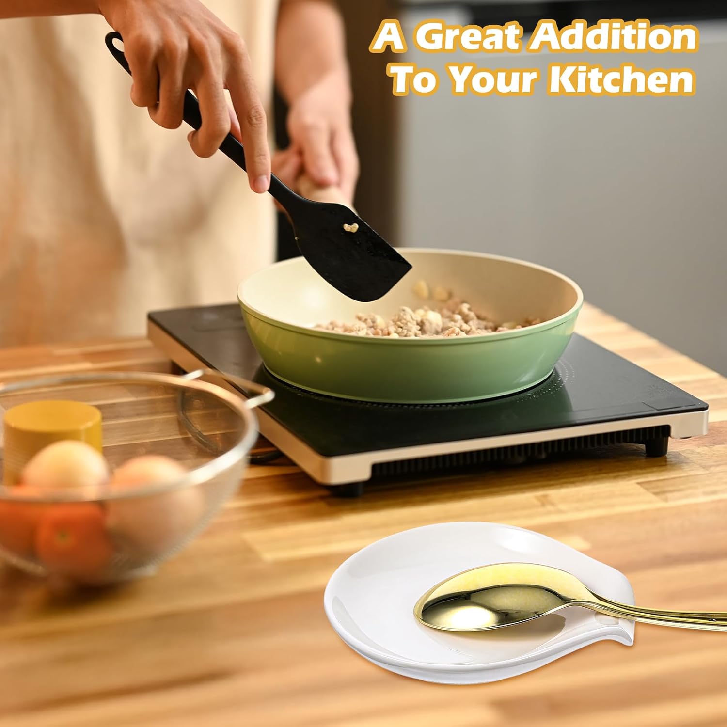 8 Pcs Ceramic Spoon Rest, White, 3.8 x 3.4 x 0.7 Inch, Dishwasher Safe, Kitchen Counter Coffee Spoon Rest