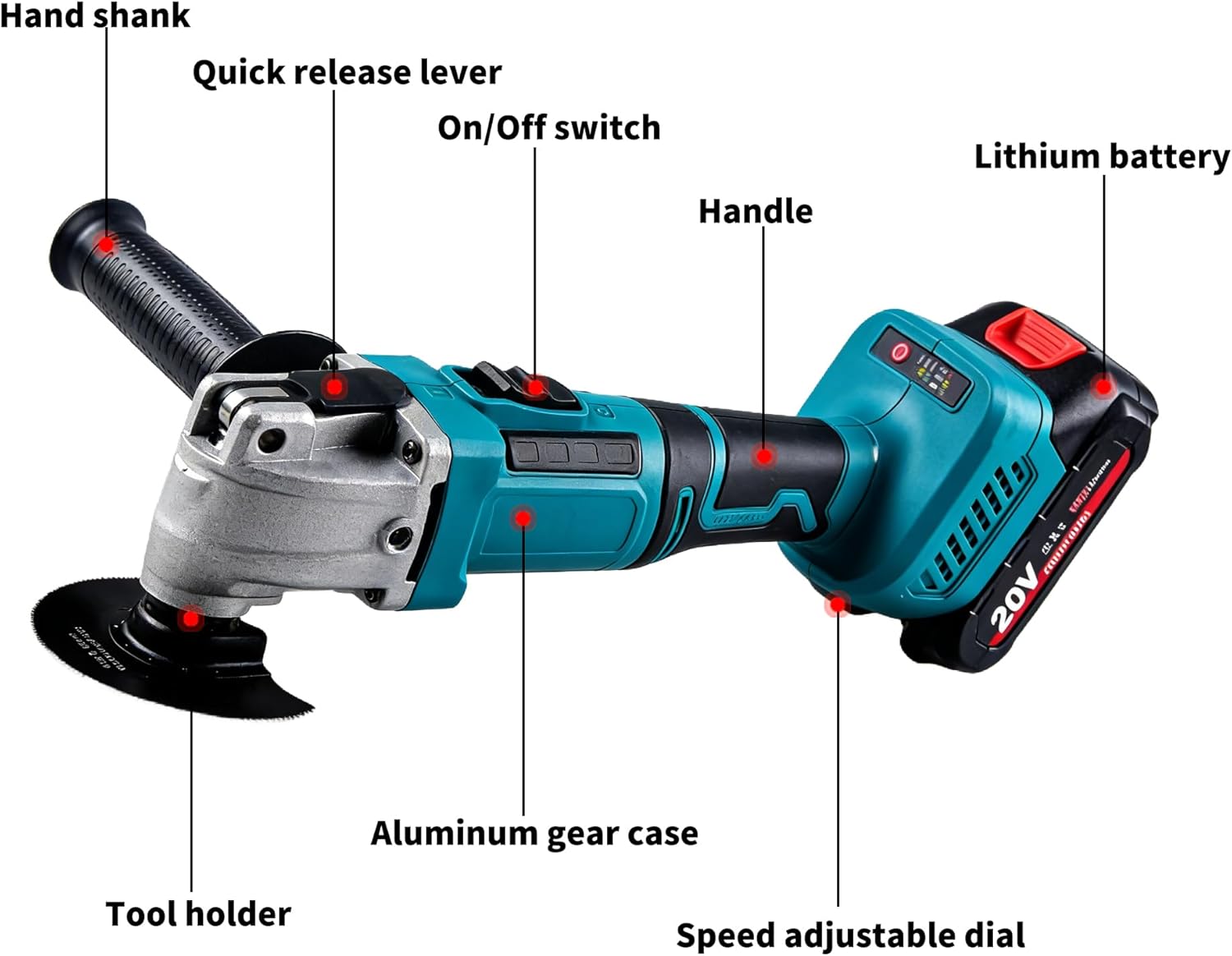Brushless Cordless Oscillating Multi Tool, 20V Power Tool Compatible with Makita 20V Battery, 4° Oscillation Angle, 6 Variable Speeds 8000-22000 OPM, Tool-Free Blade Change