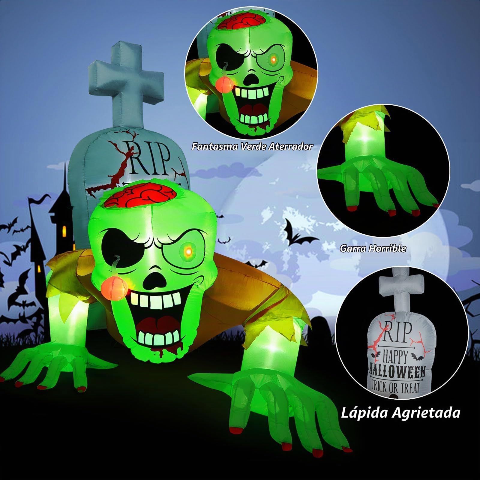 CAMULAND Fantasma Verde Rastrero Inflable 5.7 Pies para Halloween
