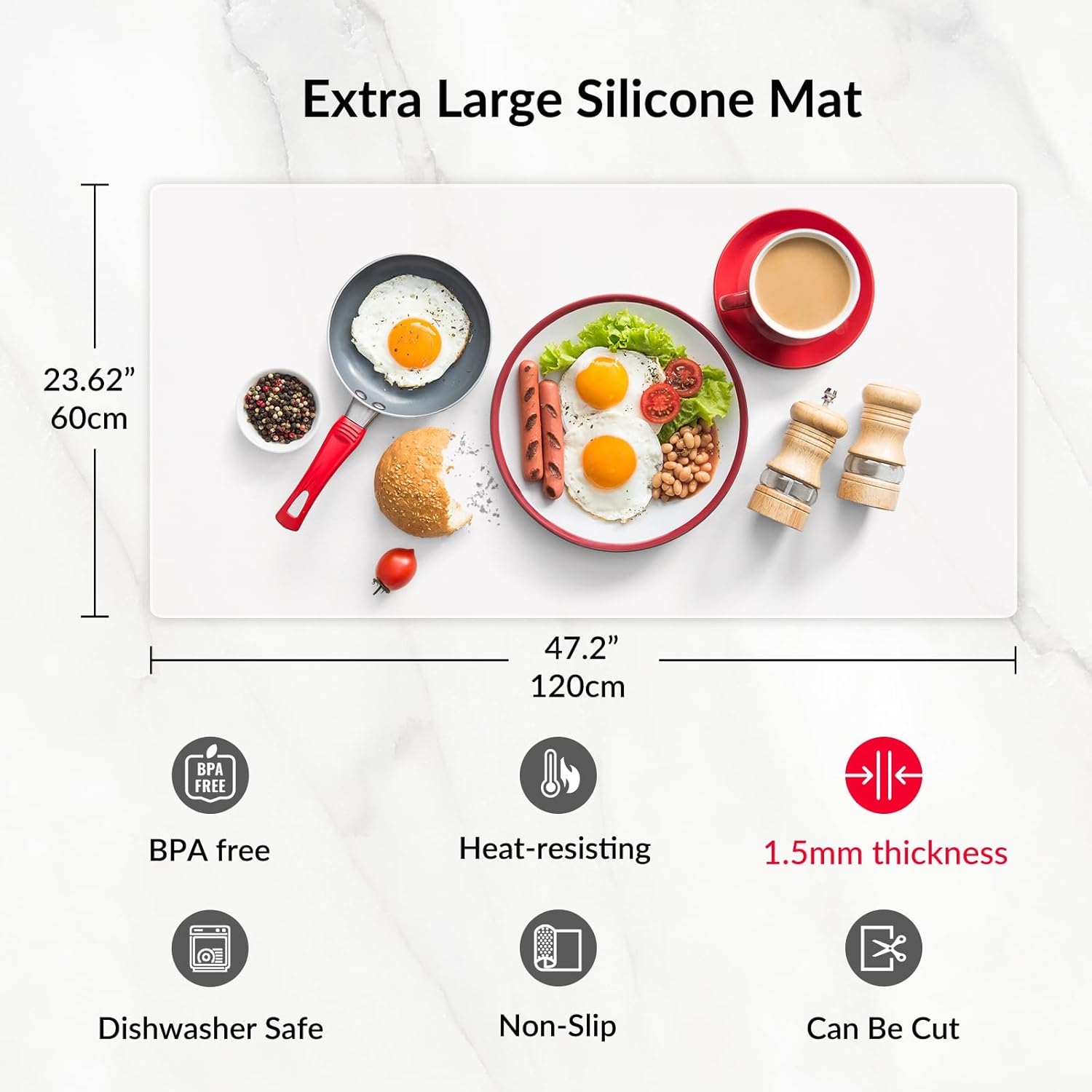 Extra Large Silicone Mat for Counter, Thick Countertop Protector, Silicone Heat Resistant Mat for Air Fryer to Site on, Multi-purpose Use for Table, Desk,Coffee Maker