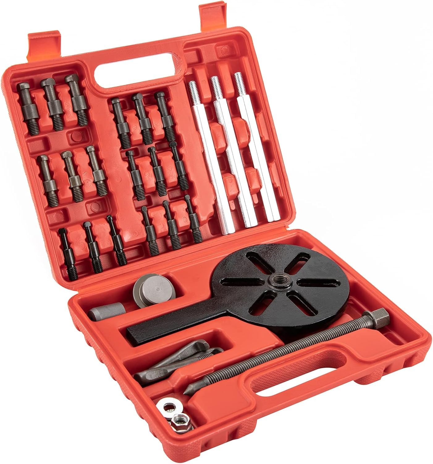 Kit Multifuncional para extraer rodamientos con Martillo Deslizante y Extractor de Orificios internos, 3 mordazas Curvas y 18 extractores para rodamientos Ajustados.