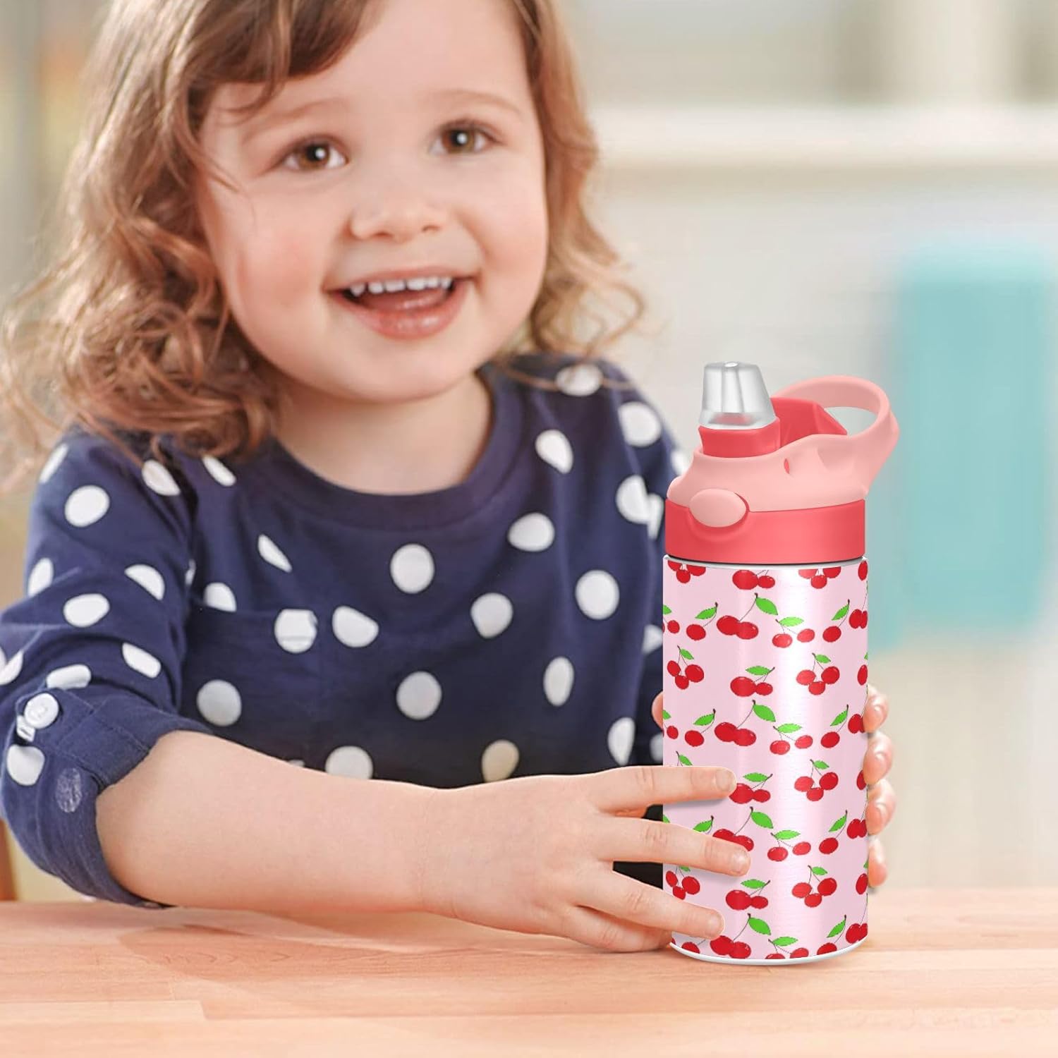 Red Cherries Stems Kids Water Bottle, Insulated Stainless Steel Water Bottles with Straw Lid, 12 oz BPA-Free Leakproof Duck Mouth Tumbler for Boys Girls - Image 7
