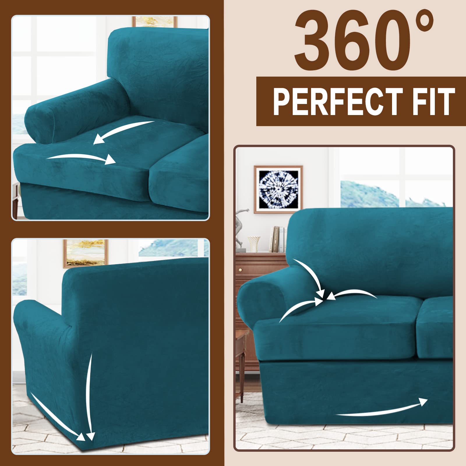 Housse De Canapé 3 Places Velours Bordeaux - Anti-glisse Extensible Lavable - Neuf