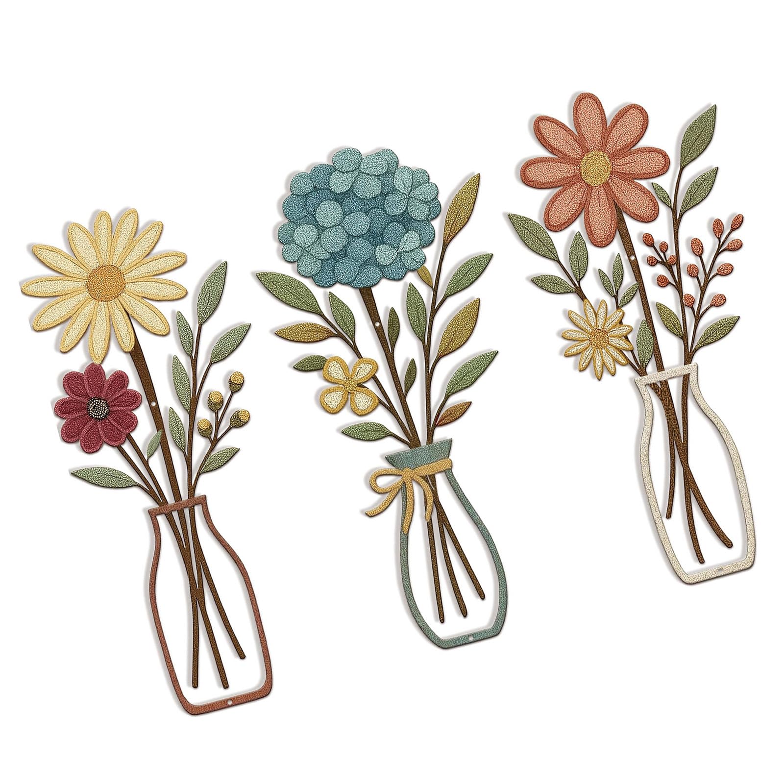 Tsophreniq 3Pieces Metal Flowers Wall Art Rustics Farmhouse Styles Decors Flower Hanging Sculptures Housewarming Women Flower Decors