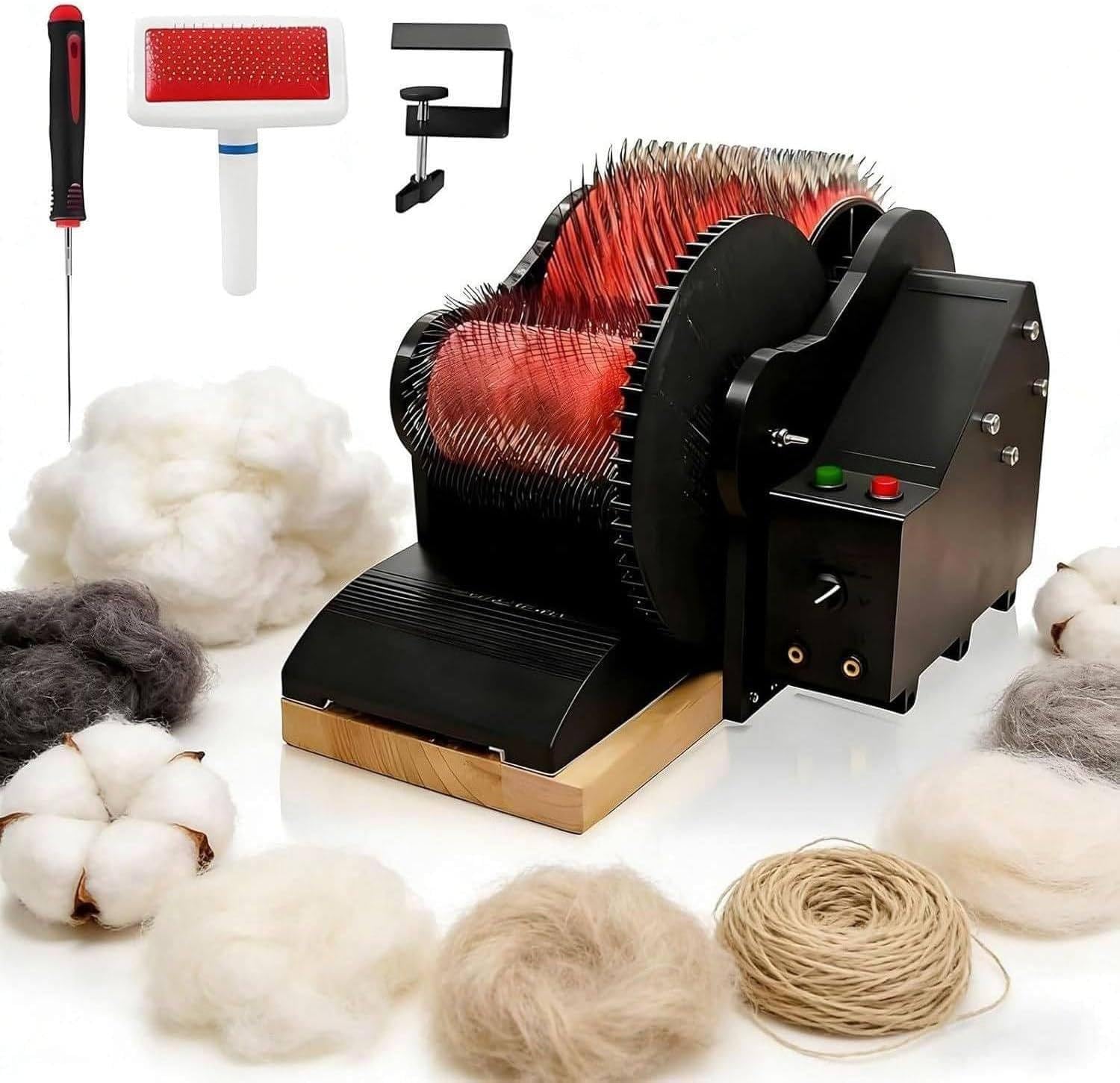 Yehozz Multicolor Electric Drum Carder, Wool Felt Drum Carder, 0–56 Rpm Fiber Carding Machine With Foot, Wool Blending Wheel, External Switch Compatible, For Wool Combing