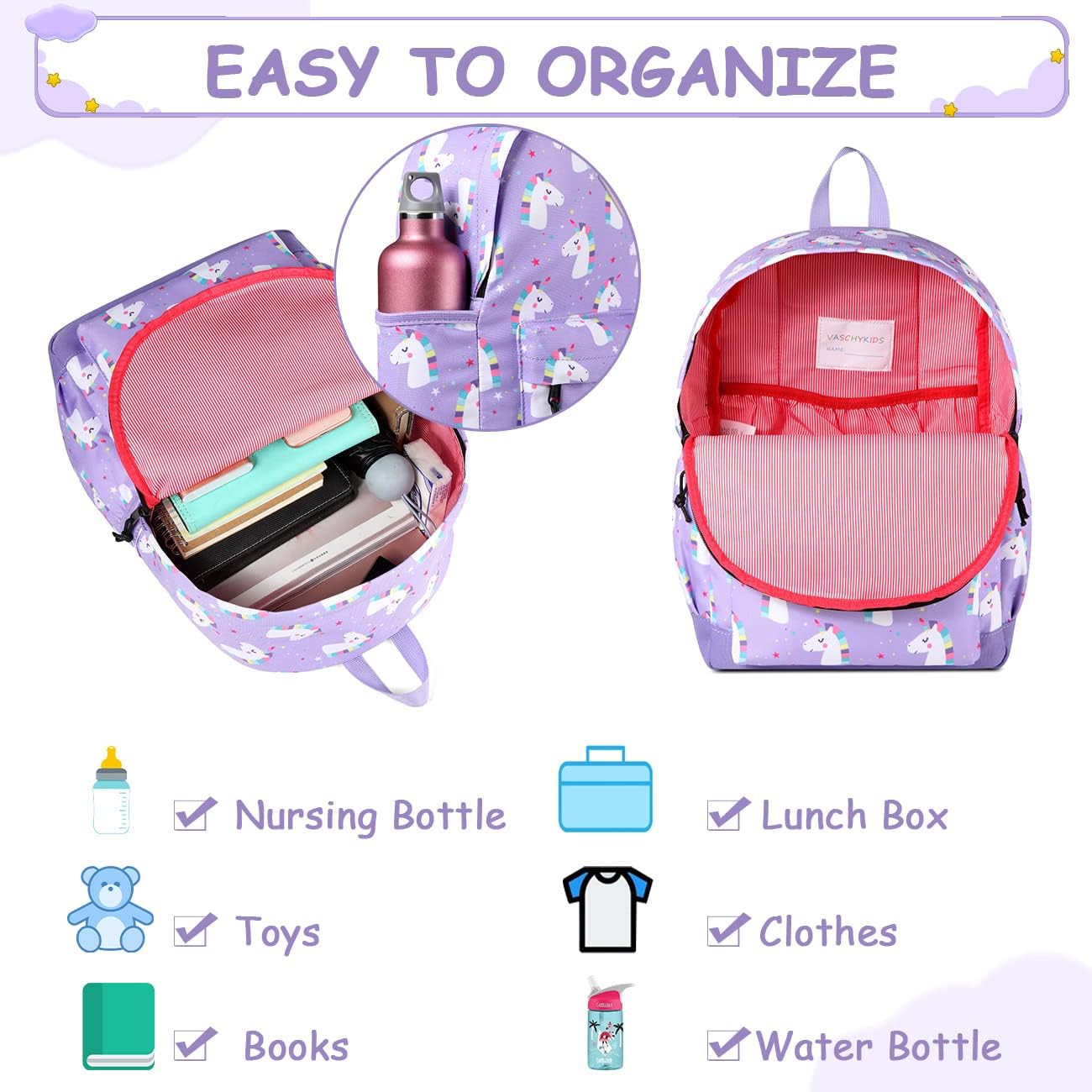 VASCHY Toddler Backpacks Kids, Lightweight Water Resistant Preschool Backpack for Children Boys and Girls w Chest Strap - Image 3