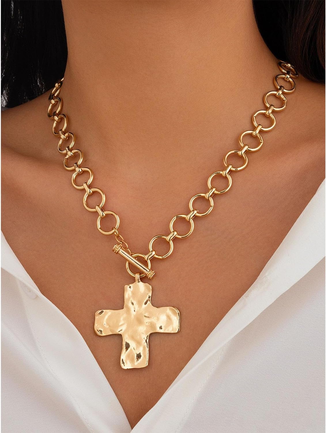 Chunky Gold Necklace for Women Bold Thick Cross Necklace Gold Statement Necklace for Women Vintage Jewelry - Image 7