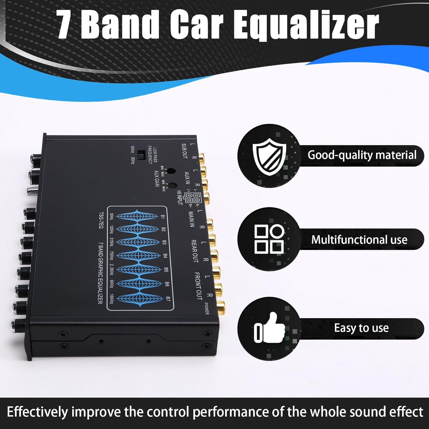 7 Band Car Equalizer Audio EQ Tuning Crossover Amplifier Parametric Car Preamplifier Audio Equalizer +-12dB