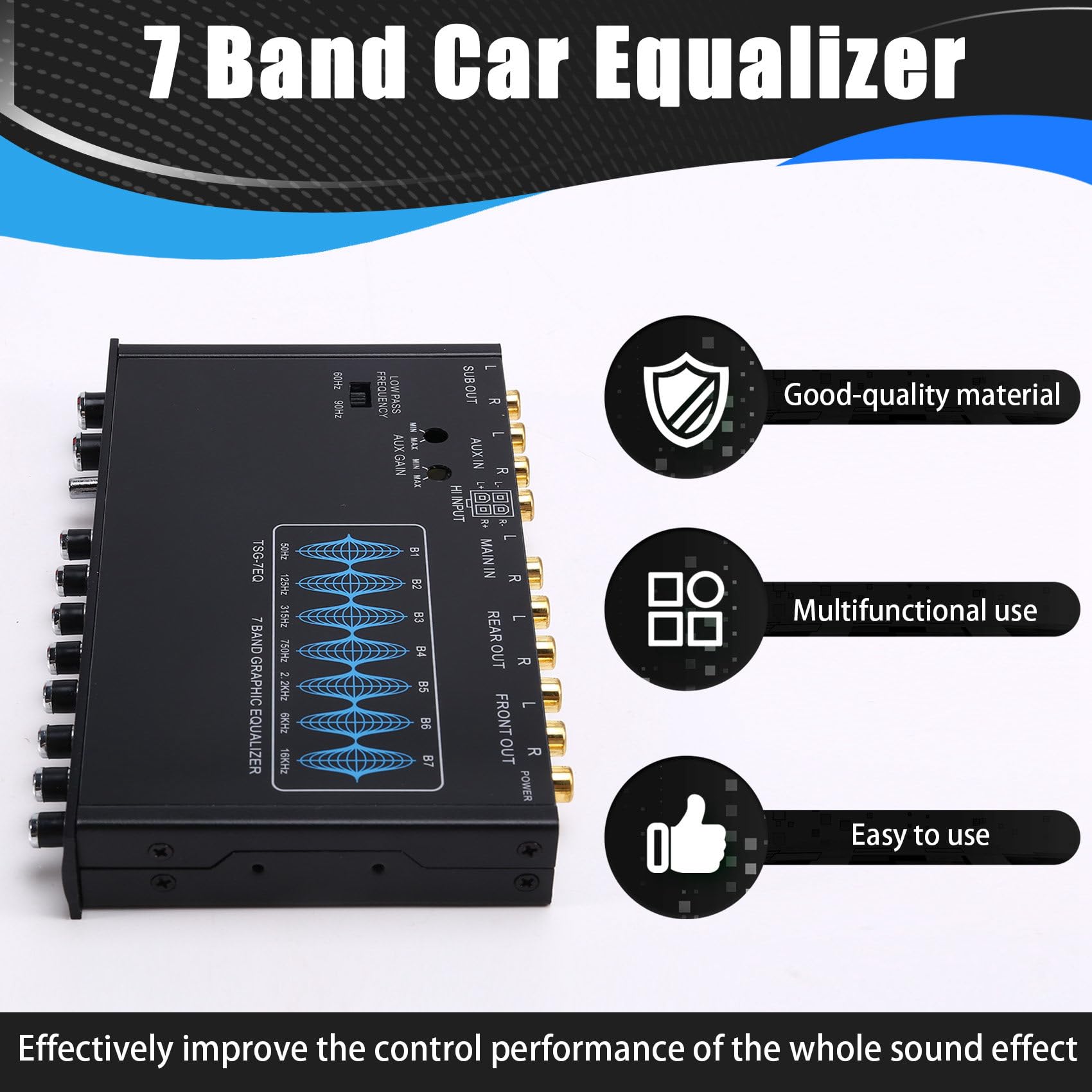 Equalizzatore Audio per Auto a 7 Bande, Regolazione Equalizzatore, Amplificatore di Crossover, Preamplificatore Parametrico Auto, Equalizzatore Audio +-12 DB