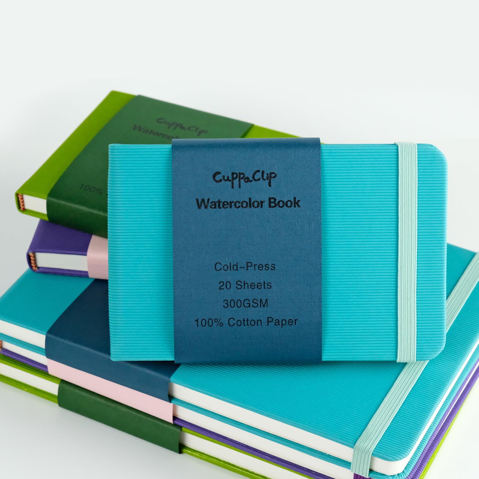CuppaClip Carnet de croquis aquarelle en coton presse à froid avec poche intérieure - 300 g/m² - 63,5 kg (vert, 29,7 x 21,1 cm)