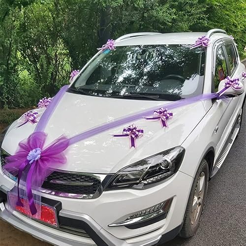 Miniatura 4 de Decoración de flores para el frente del coche de boda, flores de rosas artificiales, cinta de decoración de coche de boda, guirnalda de flores para