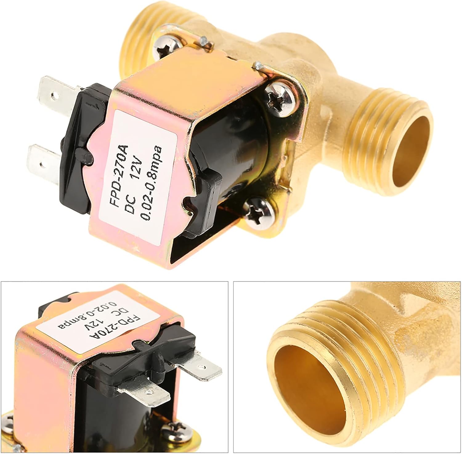 Estink 1/2 Inch Brass Electric Solenoid Valve, 12V DC, Normally Closed, with Pressure Regulating Function, for Water Heaters and Drinking Fountains