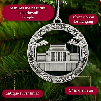 LDS Temple Ornament by Ringmasters | Antique Silver-Finish Hanging Ornament | LDS Missionary Ornament Exchange Ideas, (Laie Hawaii)