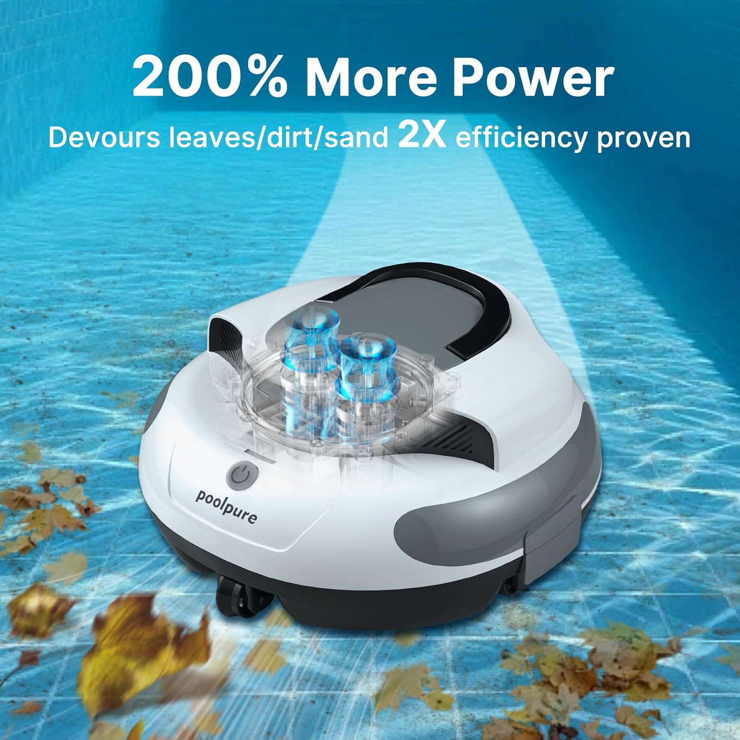 POOLPURE Pool Cleaner, 5000mAh Battery, 100 Minutes Runtime, 1000 Sq Ft Coverage, Automatic Cleaner (White)