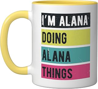 Doing Alana Things Funny Personalized Names Retro Ceramic Mug, Yellow/White, 11oz