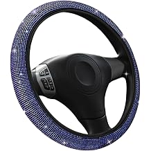 Steering Wheel Covers with Bling Bling Crystal Diamond,14.5-15 inches 37-38 cm Steering Wheel Cover with Sparkly Rhinestones, Non-Slip, Breathable, Soft, Universal for Most Vehicles Purple