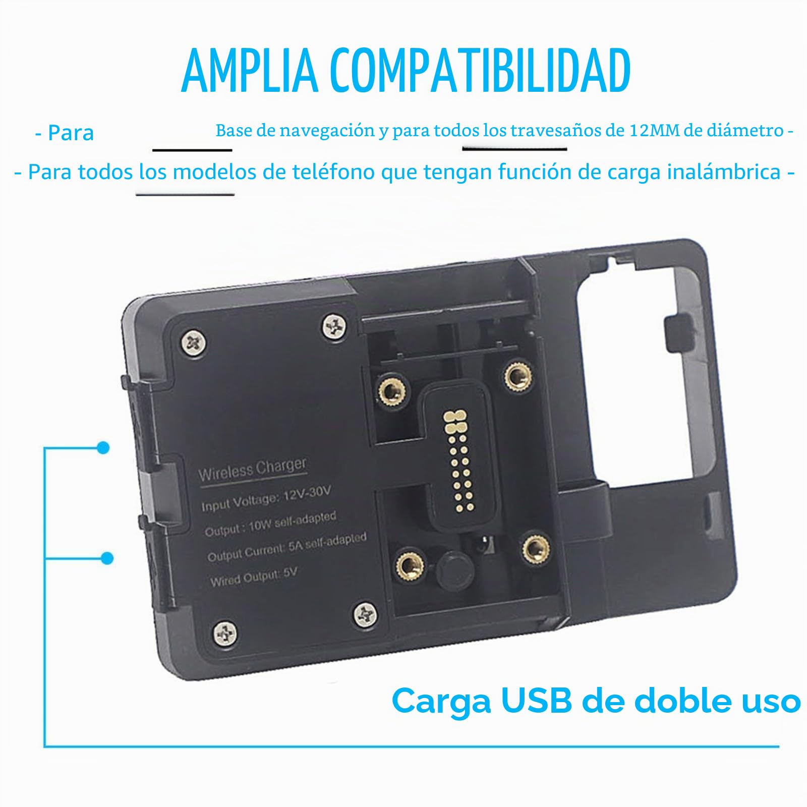 Cargador De Carga Inalámbrico para Motocicleta, Soporte De Navegación para Teléfono GPS para BMW R1200GS R1250GS R 1250 GS ADV Adventure S1000XR (Color : Wireless and USB)