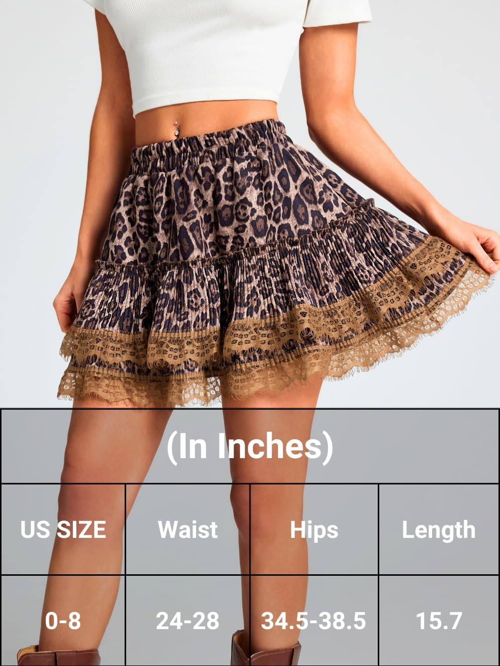 Leopard Faux Suede Mini Skirt, High Waisted Pleated with Shorts, Ruffle Western Skirts, Concert Outfits for Women