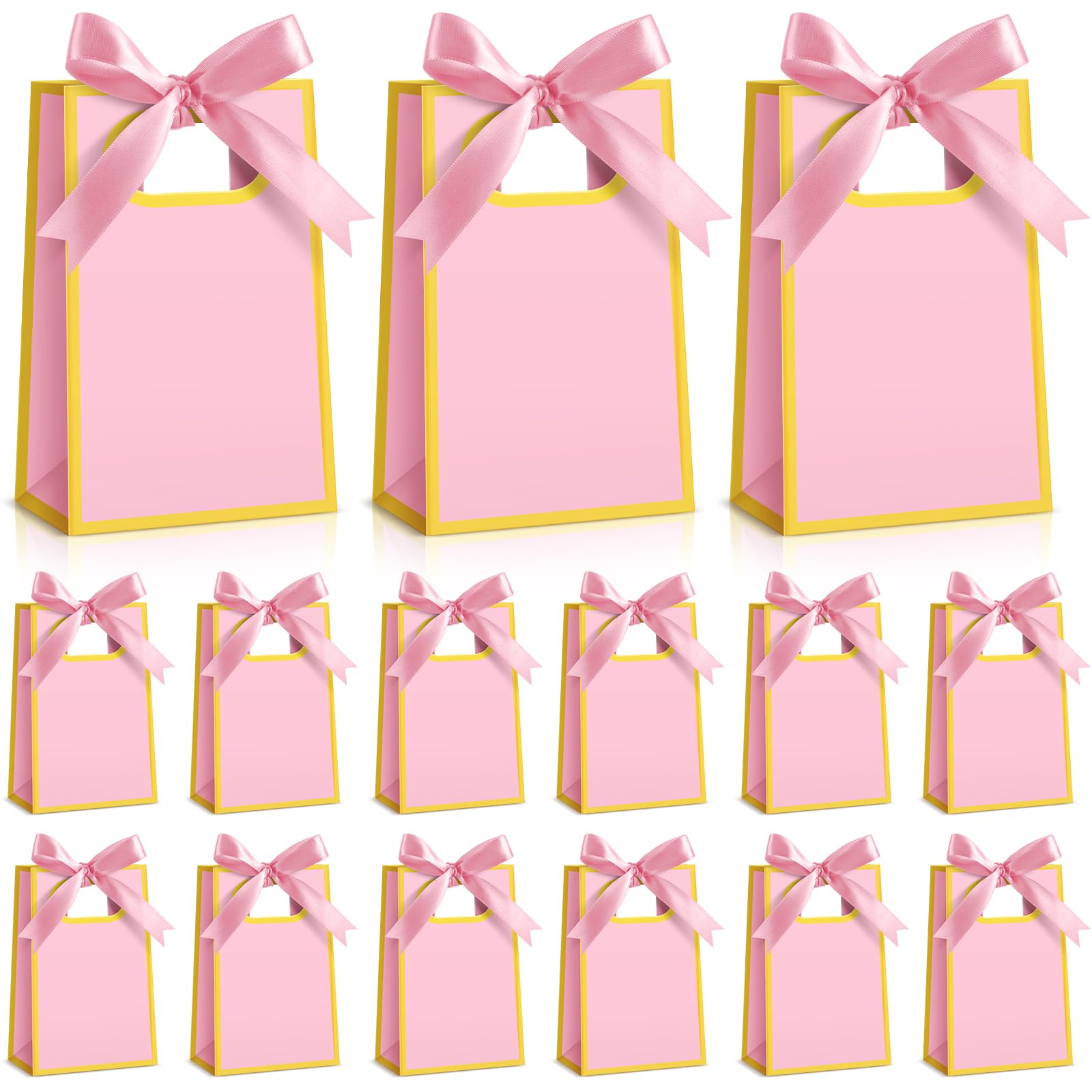 Kolldenn 24 Pcs Small Gift Bags with Bow 6.3 x 3.9 x 2.8 Inch Thank You Gift Bags Elegant Mini Paper Bag with Handles for Wedding Bridal Birthday Baby