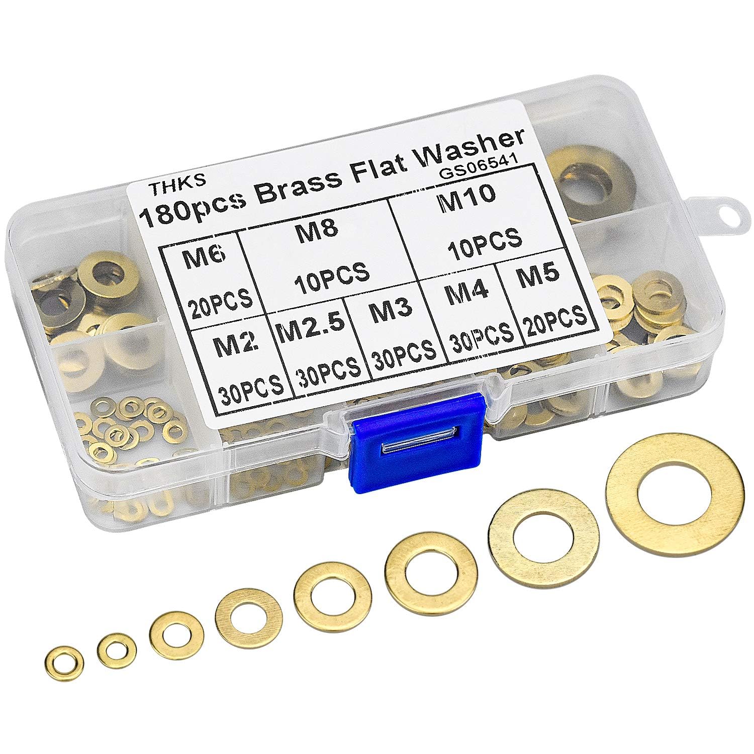 Set di 180 rondelle in ottone, 8 misure, dischi piatti e di sicurezza, assortimento (M2, M2.5, M3, M4, M5, M6, M8, M10), dischi piatti in ottone per viti e dadi