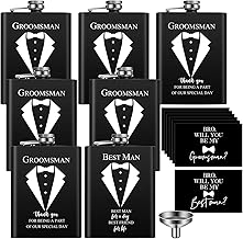 Nuanchu Groomsmen Gifts Set of 7 Groomsmen Flask 8 oz Best Man Stainless Steel Hip Flask Groomsman Proposal Cards Will You Be My Groomsman Best Man Cards Groomsmen Proposal Gift for Liquor Wedding