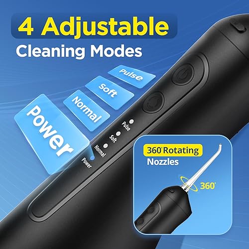Miniatura 2 de Brezz Flosser dental de agua profesional para limpieza de dientes, 4 modos inalámbrico, recargable IPX 7 impermeable, tanque grande de 10.1 fl oz,