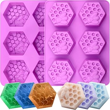 Honeycomb Silicone Molds, 2 Pack Honeycomb Soap Mold 12 Cavity | Hexagon Bee Honeycomb Molds for Homemade Soap Lotion Bar Wax Melt Beeswax Candle, Non-stick Baking Mold for Muffin Chocolate