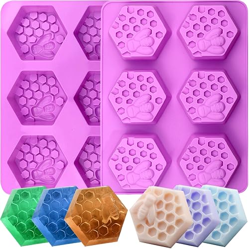 Bee Soap Molds, 2 Pack Honeycomb Molds Silicone 6 Cavity