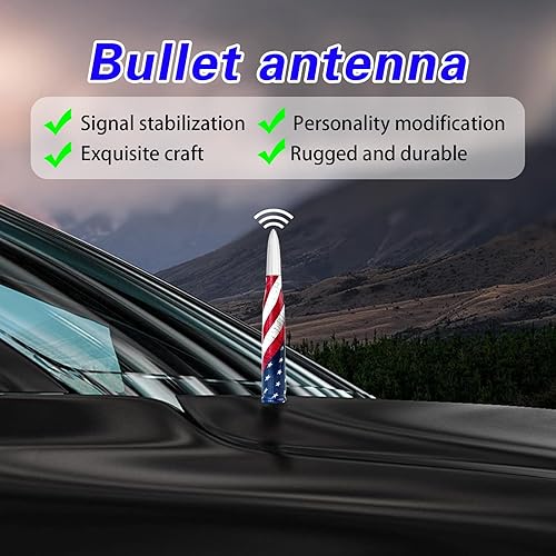 Miniatura 4 de Slykew 1 antena de bala para automóvil, antena de radio de bandera estadounidense, receptor de señal de 5.51 x 0.78 pulgadas, piezas de metal para