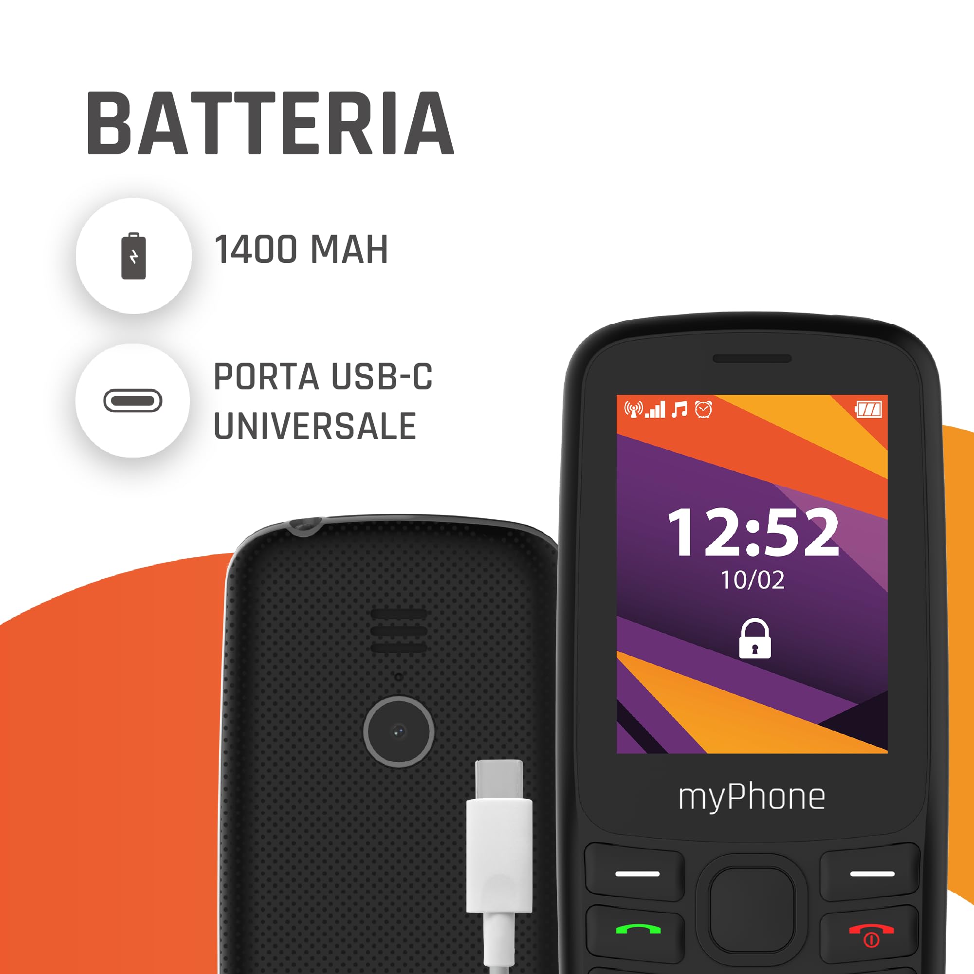 myPhone 6410 LTE, telefono cellulare 4G con display da 2,4" ampio e leggibile, grandi tasti, Dual SIM, radio FM, torcia, batteria a lunga durata