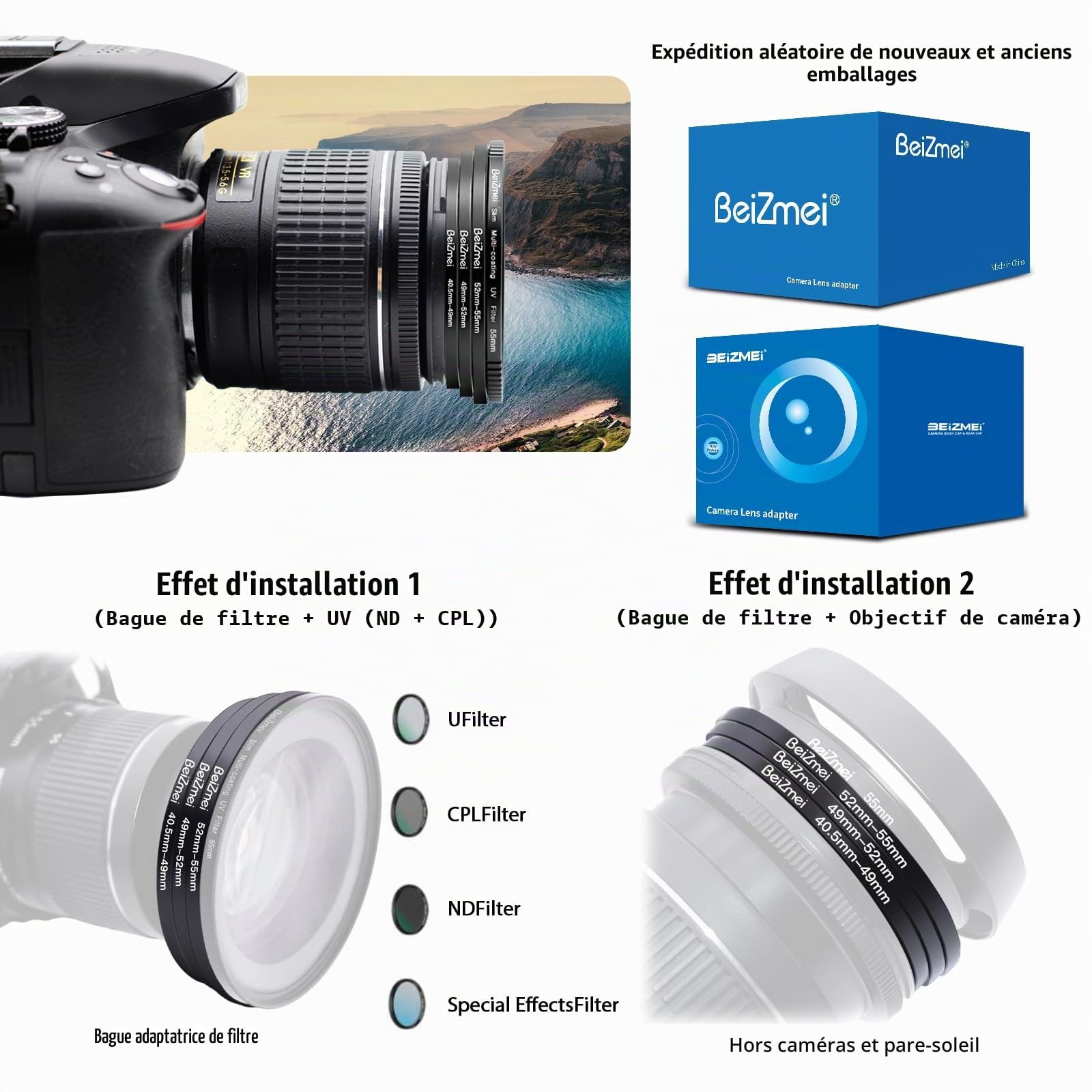 Set de 9 Anneaux adaptateurs Step-up fabriqués en Aluminium (métal),Include:40,5-49 mm, 49-52 mm, 52-55 mm, 55-58 mm, 58-62 mm, 62-67 mm, 67-72 mm, 72-77 mm, 77-82 mm (Chambre Filter Ring)