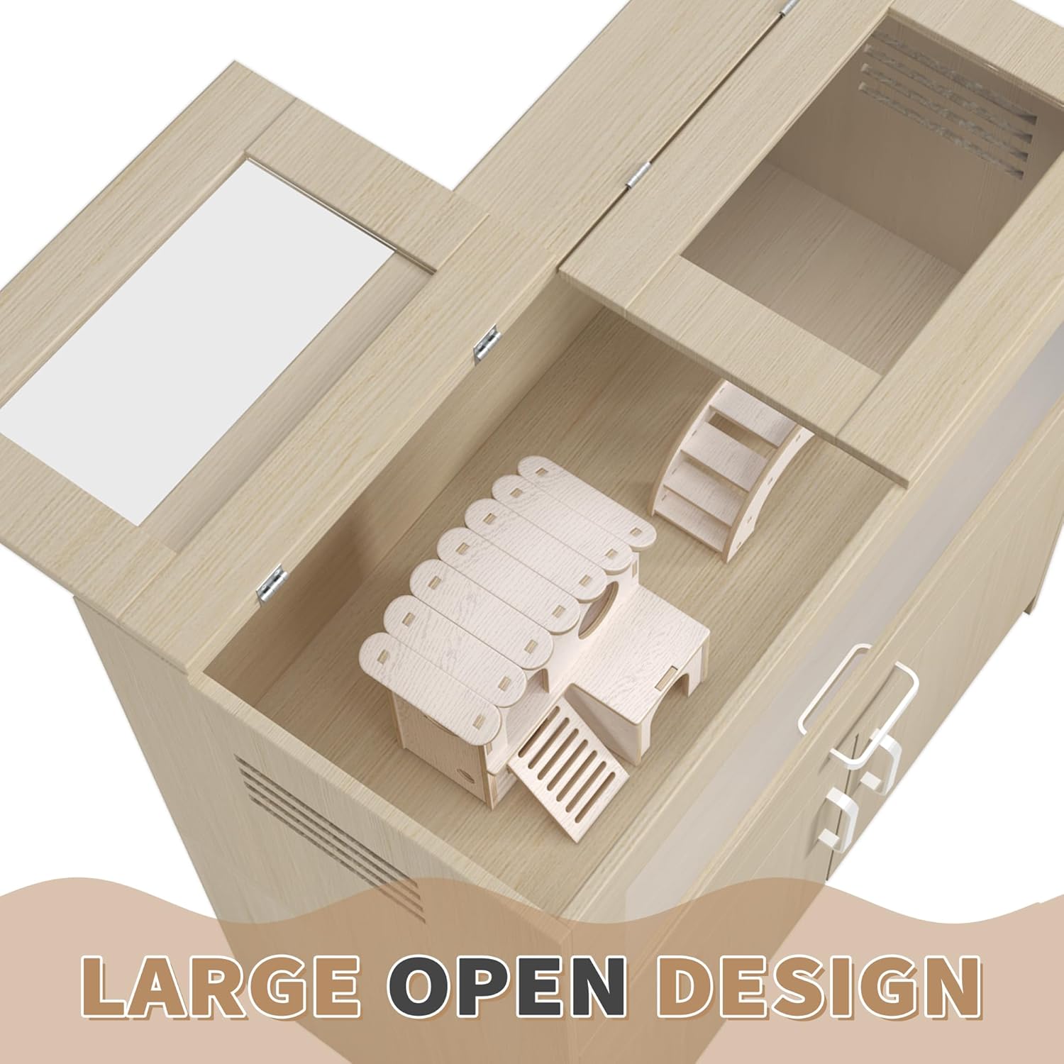 2-Tier Wooden Hamster Cage Mice and Rat Cage Small Animals Hutch with Openable Top,Independent Storage Shelf Wooden Guinea Pig House Habitat Playpen with Ramp,Hideout,Platform,Pull Out Tray