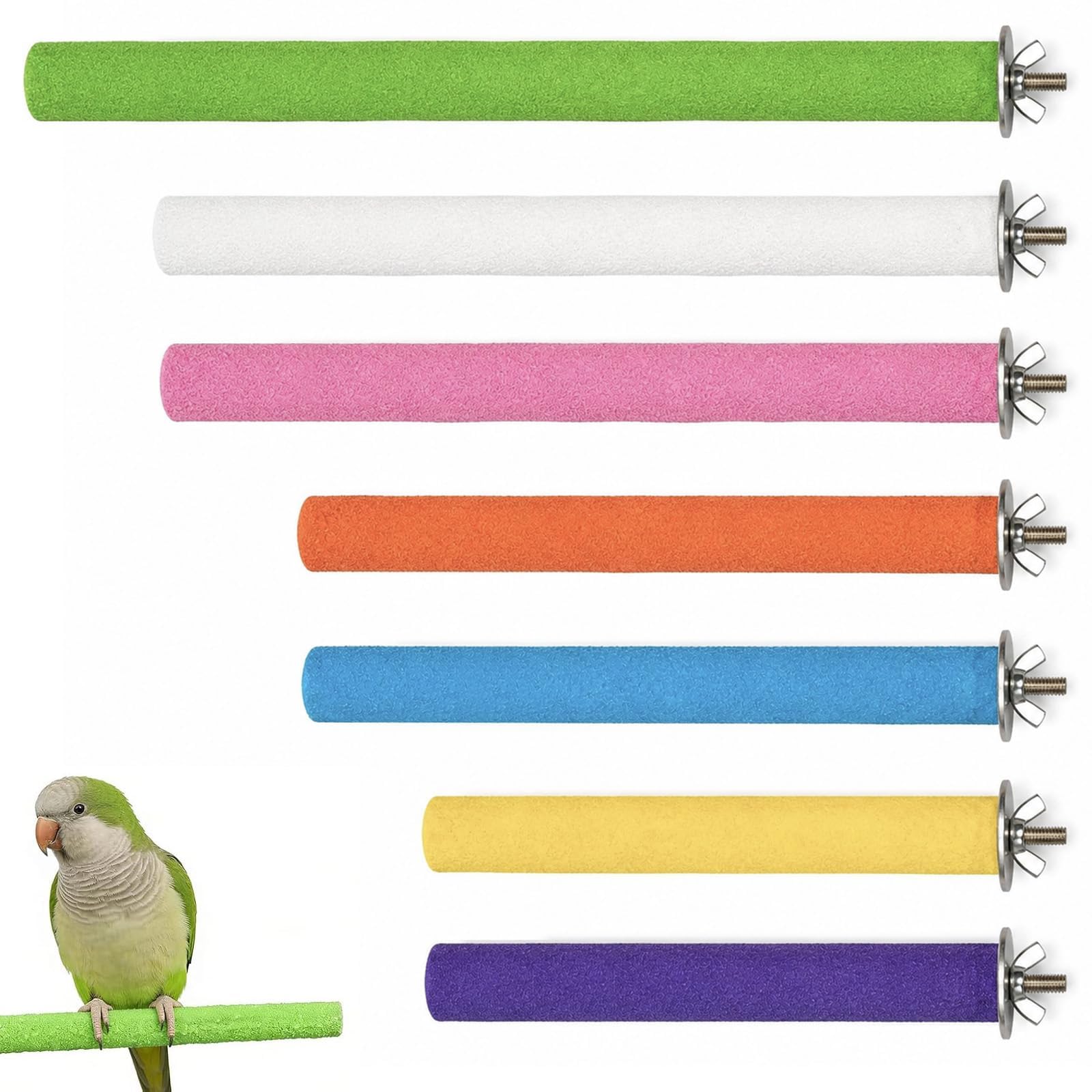 7 Pack Bird Perches for Cage, Colourful Textured Wood Parrot Perch Bars